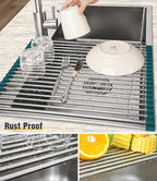 Tomorotec Stainless Steel Roll Up Dish Drying Rack, Foldable Over The Sink - Image 2