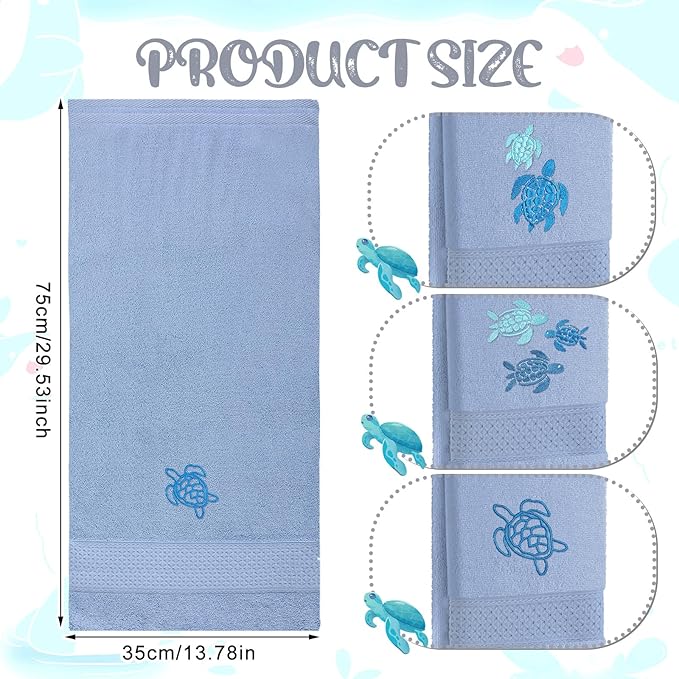 3 Pack Sea Turtle Coastal Hand Towels - Image 3