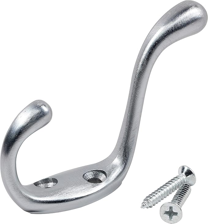 Rok Hardware Heavy Duty Dual Coat Hook, Brushed Chrome, 10 Pack ROKCH101BCH by Rok