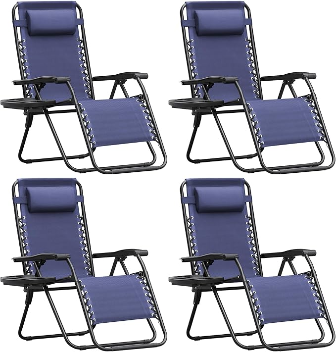 Homall Zero Gravity Chair Patio Folding Lawn Outdoor Lounge Gravity Camp Reclining Lounge Chair with Cup Holder Pillows for Poolside Backyard and Beach Set of 4 (Blue) by Homall
