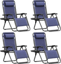 Homall Zero Gravity Chair Patio Folding Lawn Outdoor Lounge Gravity Camp Reclining Lounge Chair with Cup Holder Pillows for Poolside Backyard and Beach Set of 4 (Blue) by Homall