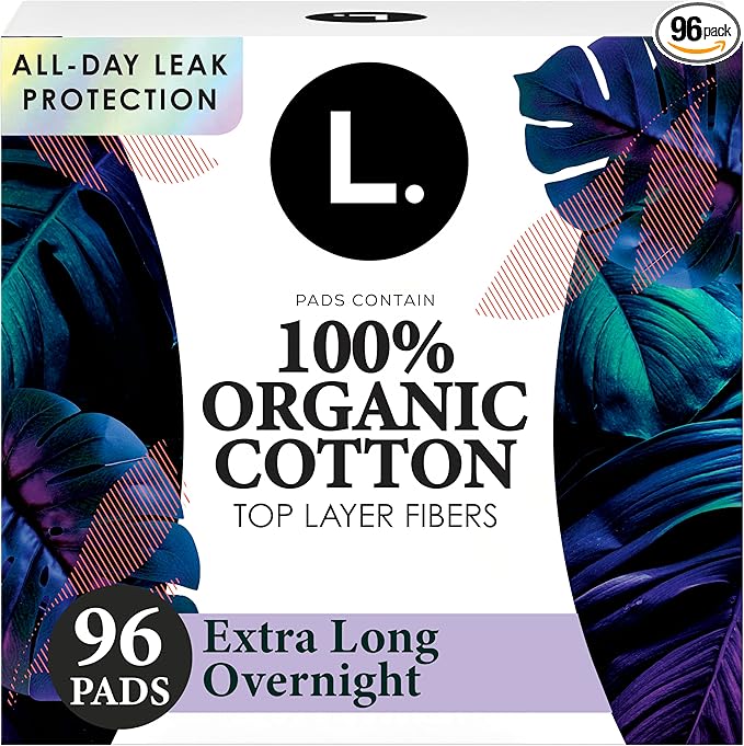 L. Ultra Thin Pads for Women, Overnight Absorbency, Organic Cotton Top Layer by L