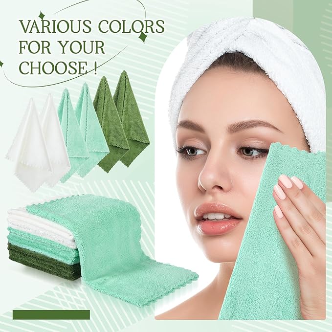 Syhood 12 Pieces Face Wash Cloth 12 x 12 in Makeup Remover Cloths Towel Coral - Image 2