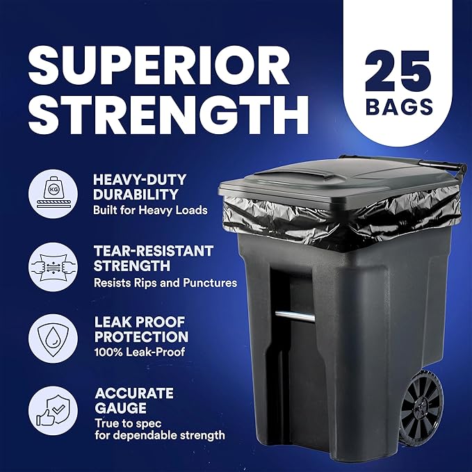 Plasticplace 64-65 Gallon Black Trash Bags, Heavy Duty Toter Can Liners - Image 7
