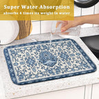 Blue Floral Dish Drying Mat for Kitchen Counter 16x18 Chinoiserie Flower Print - Image 7