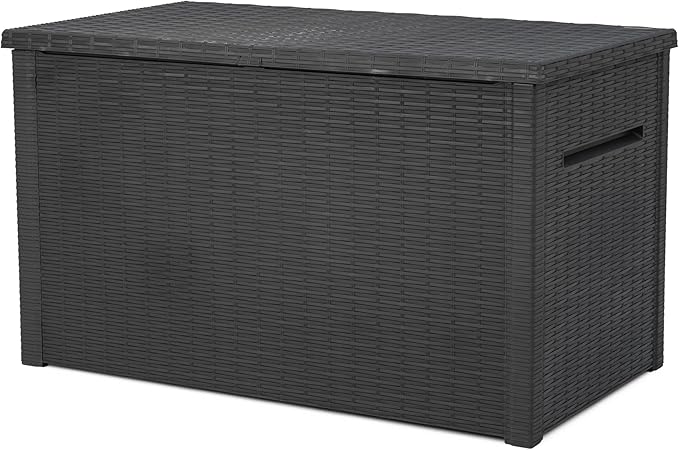 Keter Java XXL 230 Gallon Resin Rattan Look Large Outdoor Storage Deck Box for Patio Furniture Cushions, Pool Toys, and Garden Tools, Dark Grey by Keter