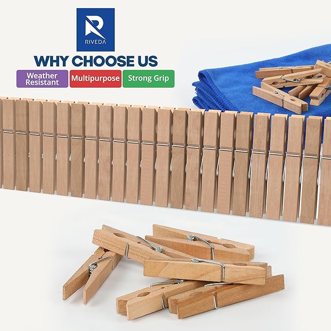 RIVEDA 50pcs Wooden Clothes Pins - Image 8