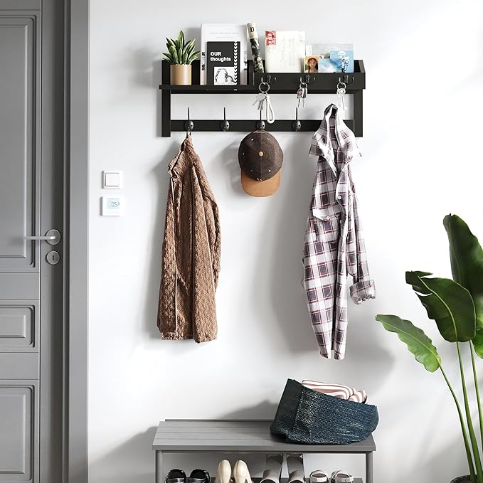 AMBIRD Wall Hooks with Shelf, 26.57 Inch Entryway Wood Coat Hooks - Image 4