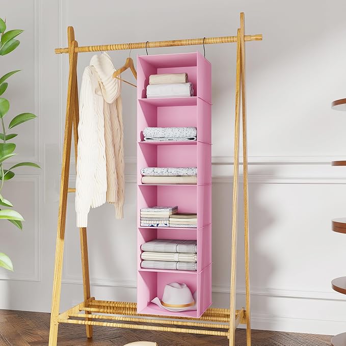 Hanging Closet Organizer, Easy Mount Foldable 6-Shelf Hanging Closet Wardrobe - Image 2