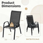 MAMIZO Patio Dining Chairs, Stackable All Weather Teslin Chair, Heavy Duty Outdoor Breathable Chairs Set, w/Armrests, Upgraded Chair FeetW/Strenthened Iron Spacers, 330 LBS (4, Black) - Image 2