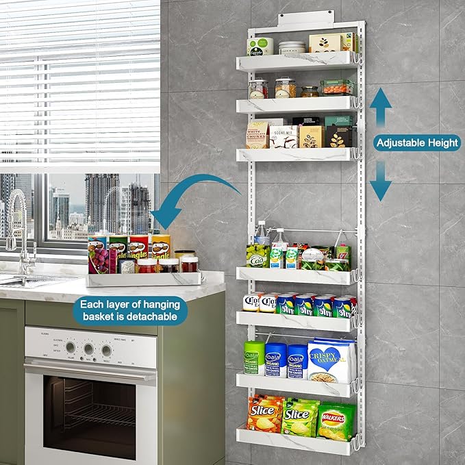 bukfen Over the Door Pantry Organizer, 8-Tier Adjustable Basket Kitchen Pantry - Image 4