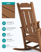 SERWALL Outdoor Rocking Chair Brown Set of 8, All Weather Patio Rocking Chair, HDPE Poly Rocking Chair for Adults, Heavy Duty Front Porch Rocker - Image 4