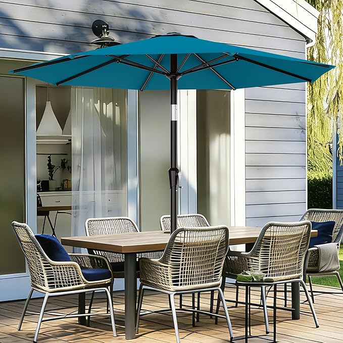 AreShark 9 FT Patio Umbrella for Outdoor, Outdoor Table Umbrella with Push Button Tilt and Crank, Outdoor Patio Umbrellas with 8 Sturdy Ribs for Market, Garden, Pool (Lake Blue) - Image 2