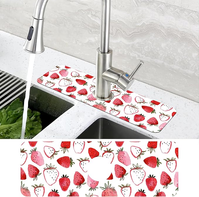 Watercolor Strawberry Kitchen Sink Splash Guard Mat Absorbent Fast Drying Mat - Image 4