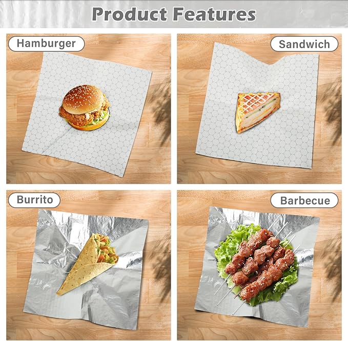 100 Pack Premium Insulated Foil Sandwich Wrap Sheets, Food Wrapping, - Image 5