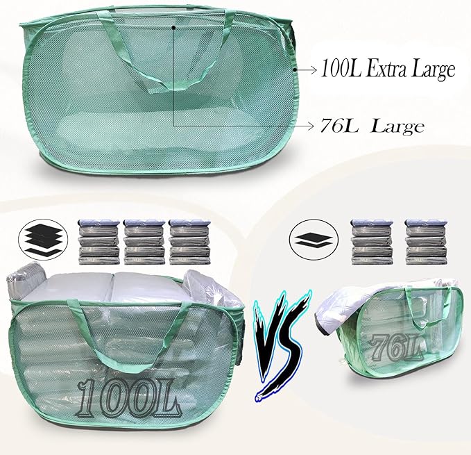 100L Foldable Laundry Baskets 2 Pack, Extra Large Mesh Pop Up Laundry Hamper - Image 3