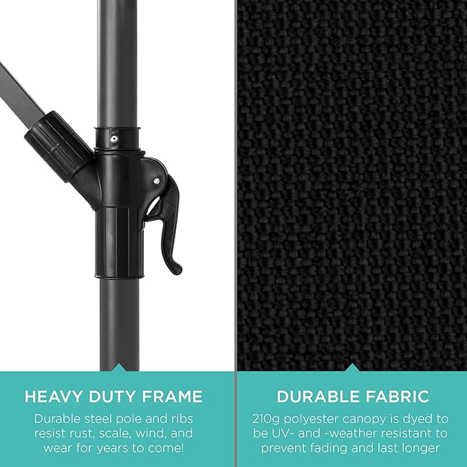 Best Choice Products 10ft Offset Hanging Market Patio Umbrella w/Easy Tilt Adjustment, Polyester Shade, 8 Ribs for Backyard, Poolside, Lawn and Garden - Black - Image 6