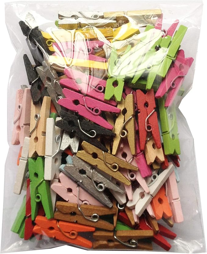 LWR CRAFTS Wooden Mini Clothespins 15 Colors 100 Per Pack 1" 2.5cm - Image 5