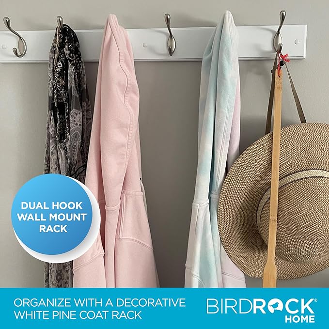 BIRDROCK HOME Oval Hook Coat and Hat Rack | 6 Hooks | Wall Mount | White Finish - Image 5
