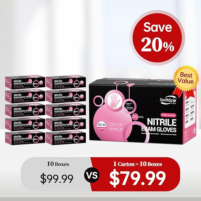 Nitrile Exam Gloves, 4 Mil, Cherry Blossom, Food Safe Gloves Disposable Latex - Image 2