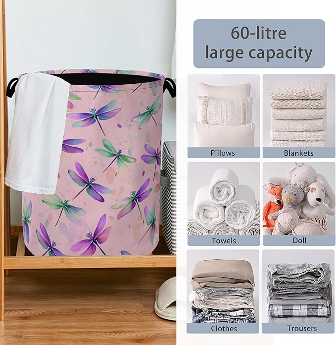 Colorful Dragonfly Laundry Basket, Foldable - Image 6