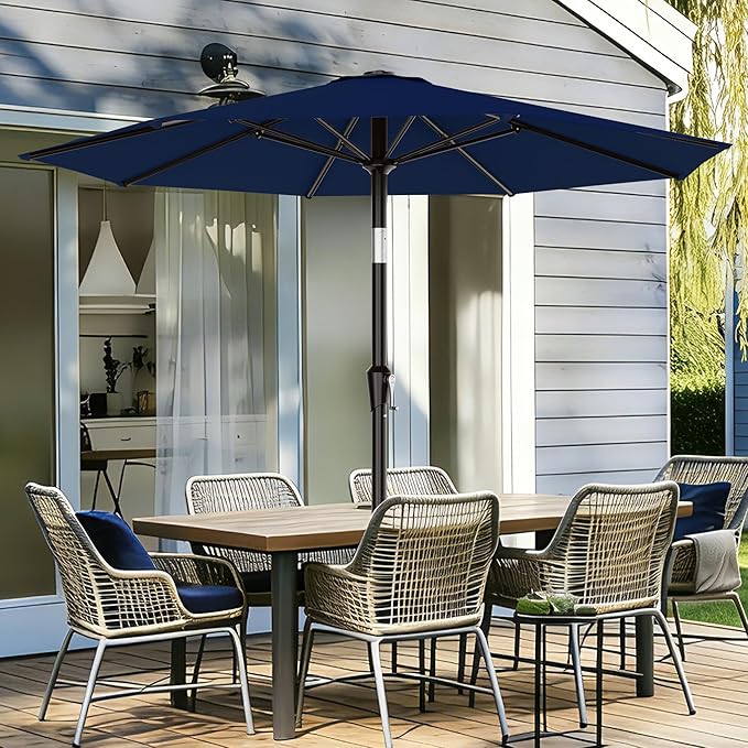 AreShark 9 FT Patio Umbrella for Outdoor, Outdoor Umbrella with Push Button Tilt and Crank, Outdoor Patio Umbrellas with 8 Sturdy Ribs for Market, Garden, Deck, Backyard, Pool (Navy) - Image 2