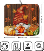 Fall Gnome Dish Drying Mat for Kitchen Counter, Autumn Pumpkin Maple Leaves - Image 2