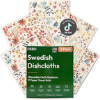 FEBU Swedish Dishcloths for Kitchen | 5 Pack Watercolor Reusable Paper Towels by FEBU