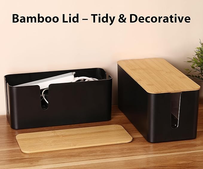 ZhiYo Bamboo Lid Cord Organizer Box, Safe ABS Cable Management Box - Image 2
