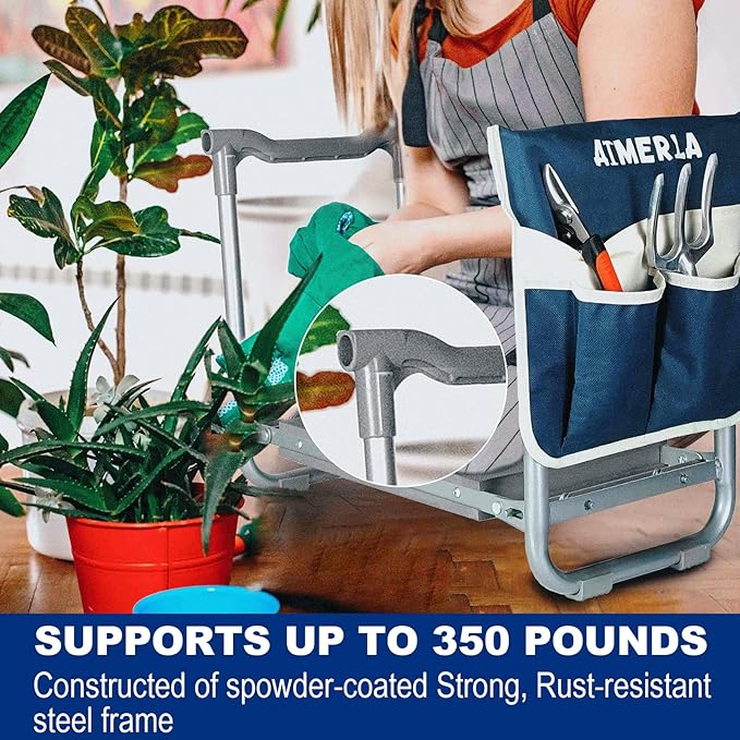 Aimerla Foldable Garden Kneeler Seat Heavy Duty [Upgraded Widened Thick Kneeling Pad] Garden Stool with Large Garden Tool Bags with Pockets - Portable Garden Bench Gardening Gifts for Parents - Image 6