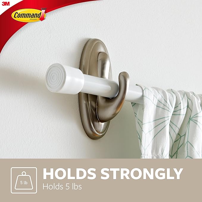 Command 5 lb Large Brushed Nickel Color Hooks, 2-Count of 2 Wall Hooks and 2 - Image 4