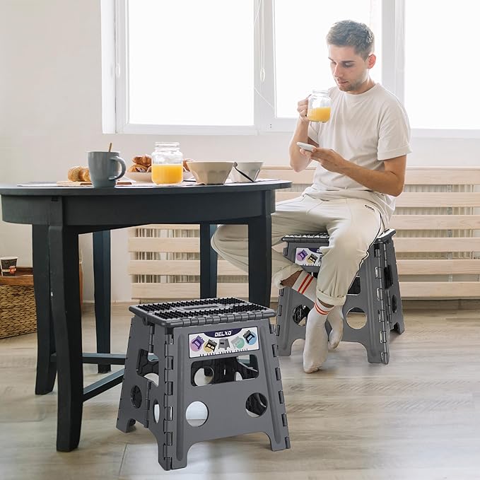 Delxo Folding Step Stool 13 inch Height Heavy Duty Foldable Step Stools for Adults and Kids,Kitchen Small Collapsible Fold Up Stepping Stool 1 Pack in Grey Dotted Texture - Image 4