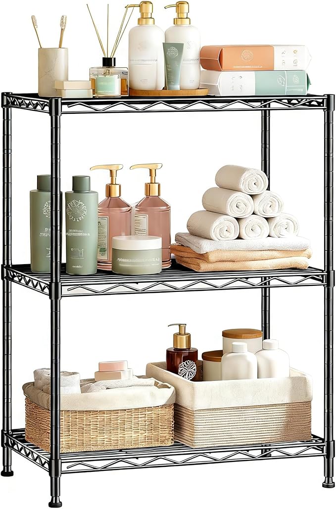 Xcity Storage Shelves, 3 Tier Heavy Duty Metal Shelving Unit, 1050 LBS Capacity Adjustable Steel Wire Shelf Organizer for Pantry, Kitchen, Garage, 12" D x 18" W x 30" H, Black by Unknown