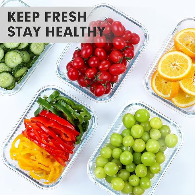 VERONES 5 Pack 36 OZ Glass Meal Prep Containers, Airtight Glass Lunch - Image 7
