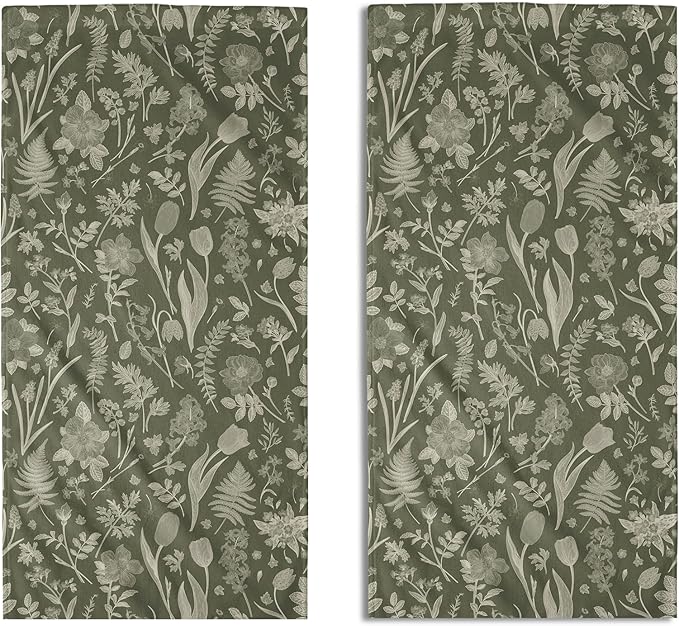 Sage Green Spring Floral Hand Towels by Aytipun