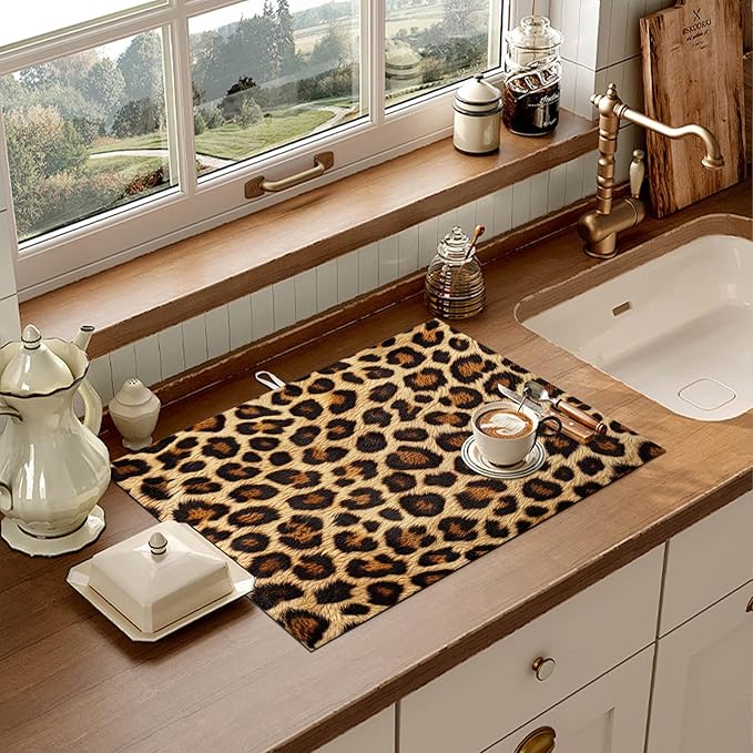 Animal Leopard Dish Drying Mat for Kitchen Counter Microfiber Absorbent Dish - Image 6