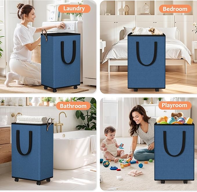 Laundry Basket with Wheels, Collapsible Laundry Baskets, Laundry Hamper with - Image 7