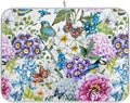 Floral Birds Dish Drying Mat for Kitchen Spring Globe Daisy Butterfly Flowers by Wamika