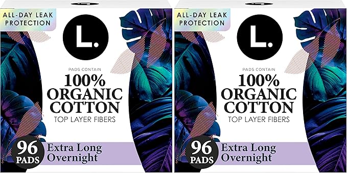 L. Ultra Thin Pads for Women, Overnight Absorbency, Organic Cotton Top Layer by L