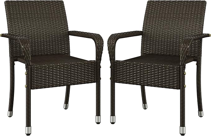 Yaheetech Set of 2 Stackable Outdoor Rattan Dining Chairs, All-Weather Armchair w/Armrests, Steel Frame for Garden, Patio, Deck, Yard, Poolside, Brown by Yaheetech