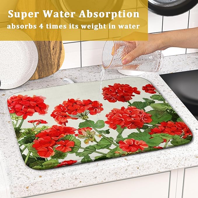 Spring Dish Drying Mat for Kitchen Counter Geranium Summer Floral Seasonal - Image 7