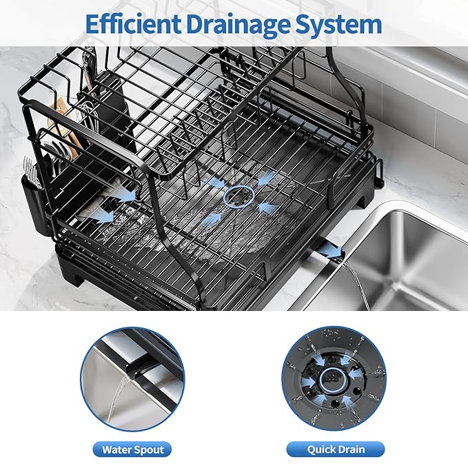 TOOLF Extendable Dish Drying Rack, 2-Tier Dish Rack - Image 8