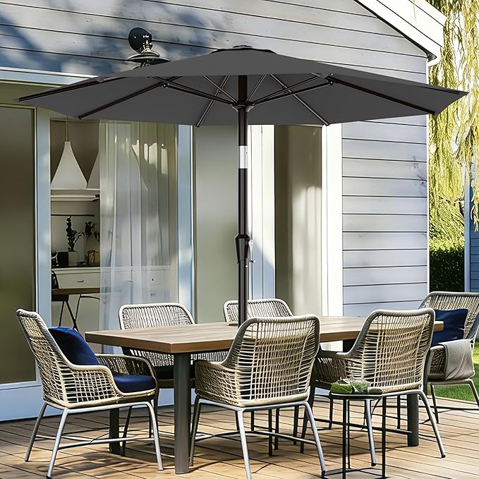 AreShark 9 FT Patio Umbrella for Outdoor, Outdoor Table Umbrella with Push Button Tilt and Crank, Outdoor Patio Umbrellas with 8 Sturdy Ribs for Market, Garden, Pool (Gray) - Image 2