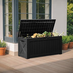 Flamaker Resin Deck Box 120 Gallon Waterproof Large Outdoor Indoor Storage Box Imitation Wood Resin for Patio Furniture Garden Tools and Pool (Black) - Image 7