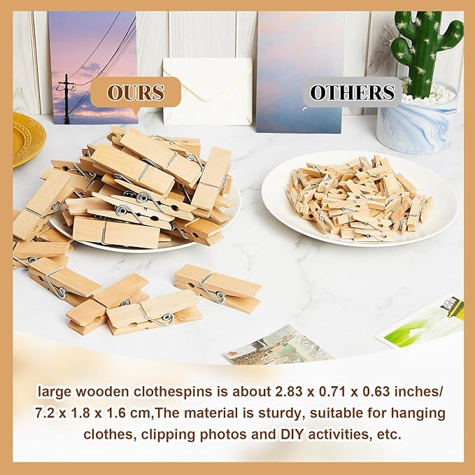 Kigley 50 Pcs Large Wooden Clothespins Extra Wide 2.83 Inches Length Sturdy - Image 7