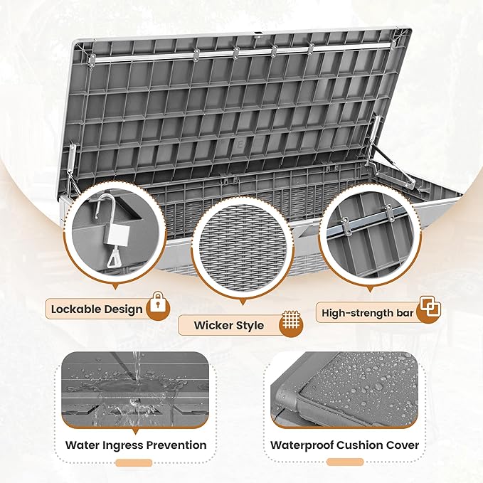 Greesum 100 Gallon Resin Deck Box Large Outdoor Storage with Cushions for Patio Furniture, Garden Tools, Pool Supplies, Weatherproof and UV Resistant, Lockable,Gray - Image 6