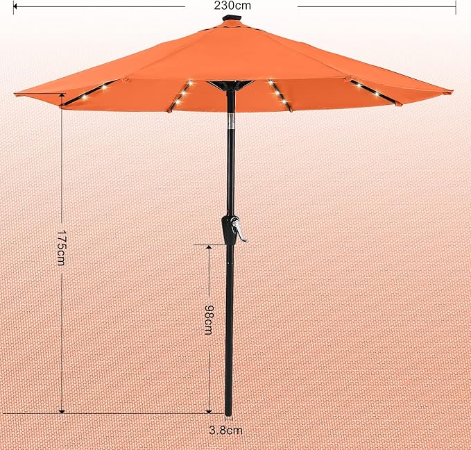 ABCCANOPY Durable Solar Led Patio Umbrellas with 32LED Lights 7.5FT (Orange) - Image 3