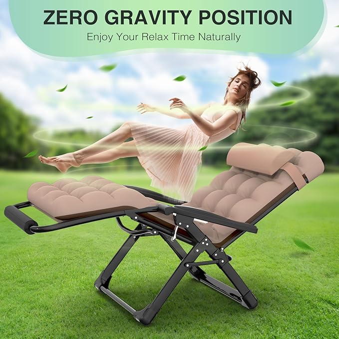 Suteck Oversized Zero Gravity Chair,29In XL Lounge Chair w/Removable Cushion&Headrest, Reclining Camping Chair w/Upgraded Lock and Footrest, Reclining Patio Chairs Recliner for Indoor Outdoor - Image 6