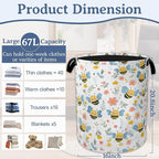 Cute Bee Laundry Basket, Foldable Oxford Cloth Pink Flowers Laundry Hamper - Image 2
