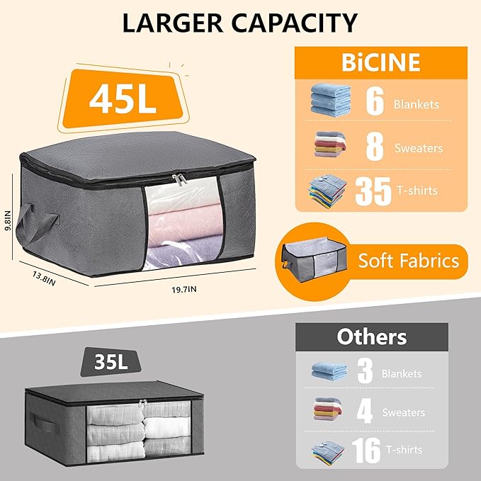 3 Pack Storage Bags, 45L Foldable Clothes Storage Bins - Image 2